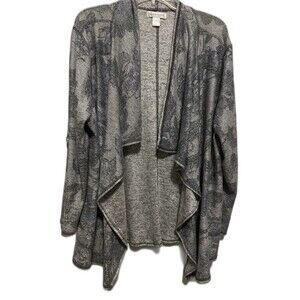 Christopher & Banks Rayon Blend Waterfall Open Front Sweater XL Blue Grey Floral
